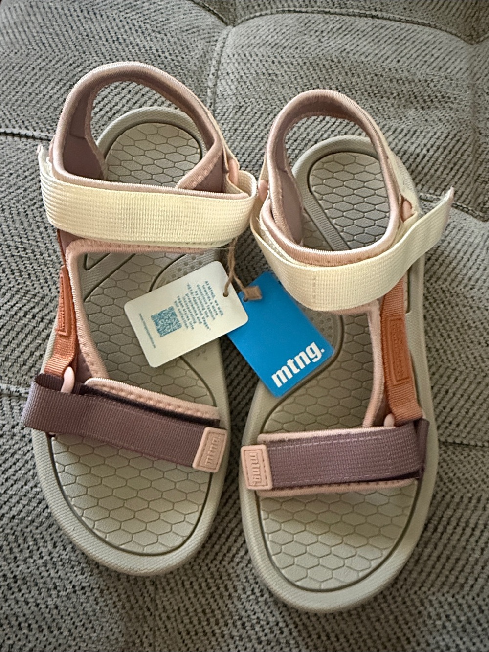 MTNG womans Multi-Color Hook-and-Loop Sport Sandals in Pink, Cream, Brown